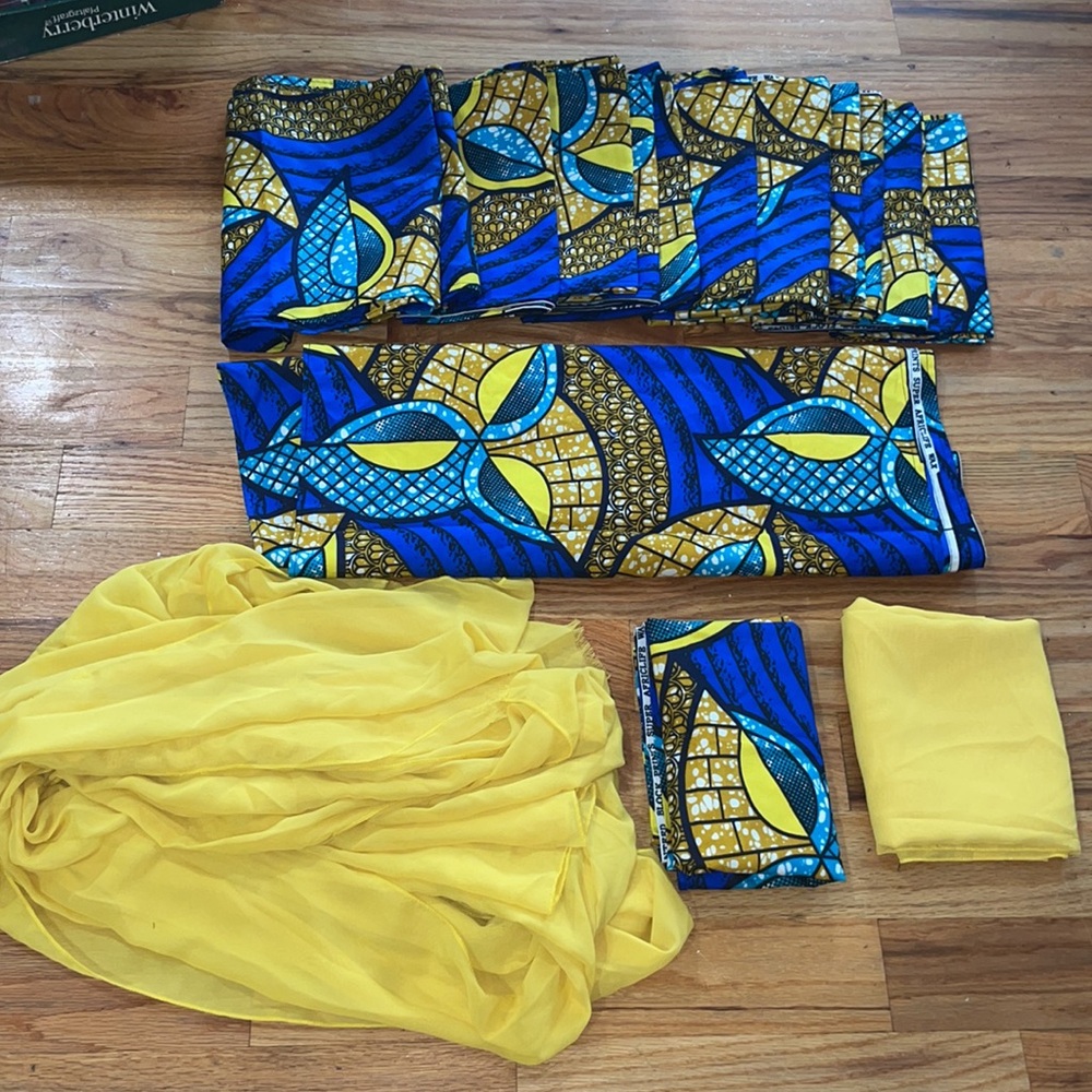 African Print Table runner w Swag clothVibrant Blue and Yellow Patterned Fabric